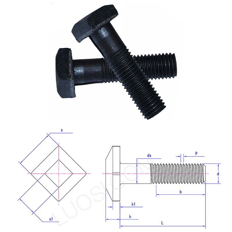 Square head bolts for fish plates